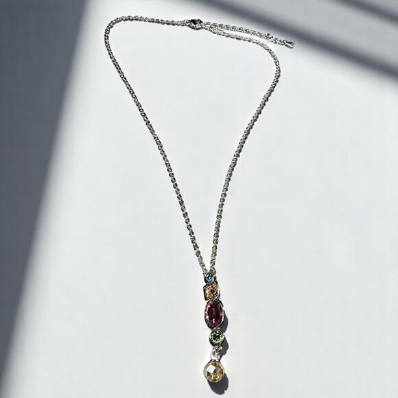 Multi-Stone Drop Pendant Necklace Made with Swarovski Crystals 16" + 2" Extender - Picture 7 of 9